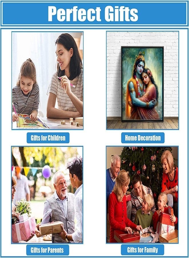 طقم رسم ماسي خماسي الأبعاد يمكنك صنعه بنفسك للبالغين والمبتدئين - صورة فنية دائرية كاملة - تصميم قمر ساطع، 40 × 30 سم - قماش كريستالي لتزيين الجدران (رادها كريشنا) - Image 5